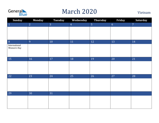 March 2020 Vietnam Calendar