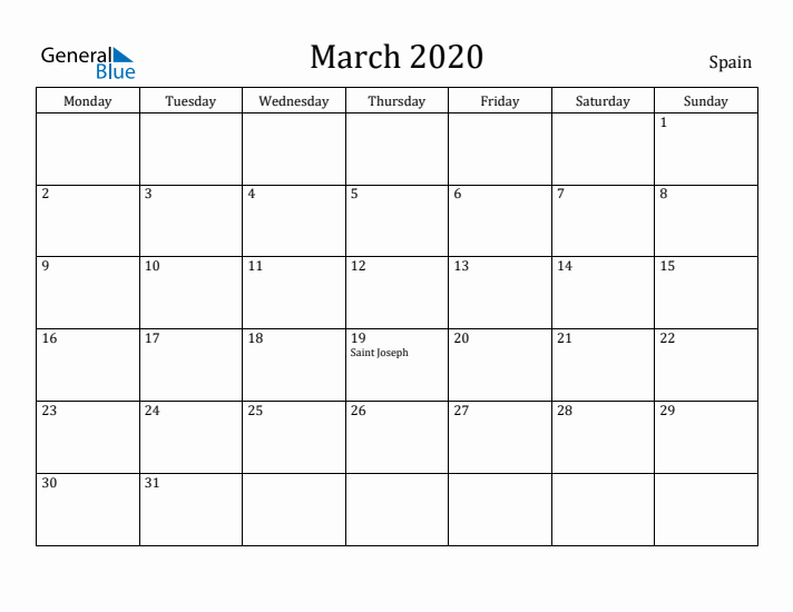 March 2020 Calendar Spain