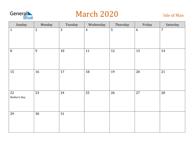 March 2020 Holiday Calendar