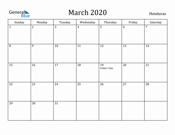 March 2020 Calendar Honduras