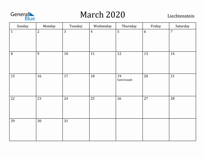 March 2020 Calendar Liechtenstein