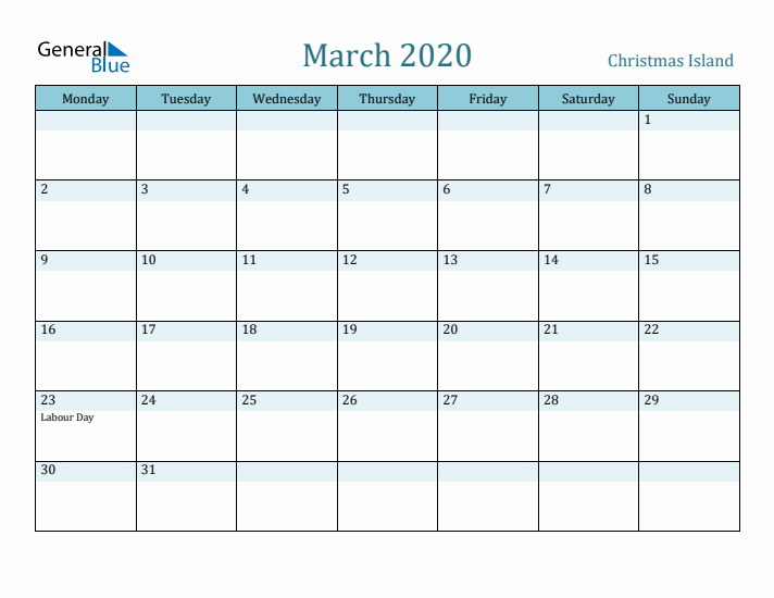 March 2020 Calendar with Holidays