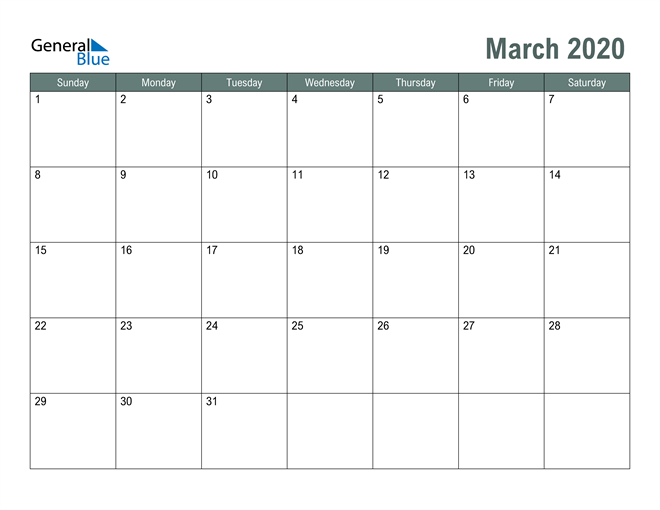  Free Printable March 2020 Calendar