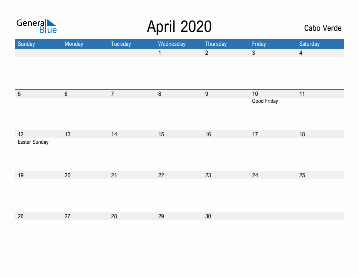 Fillable April 2020 Calendar