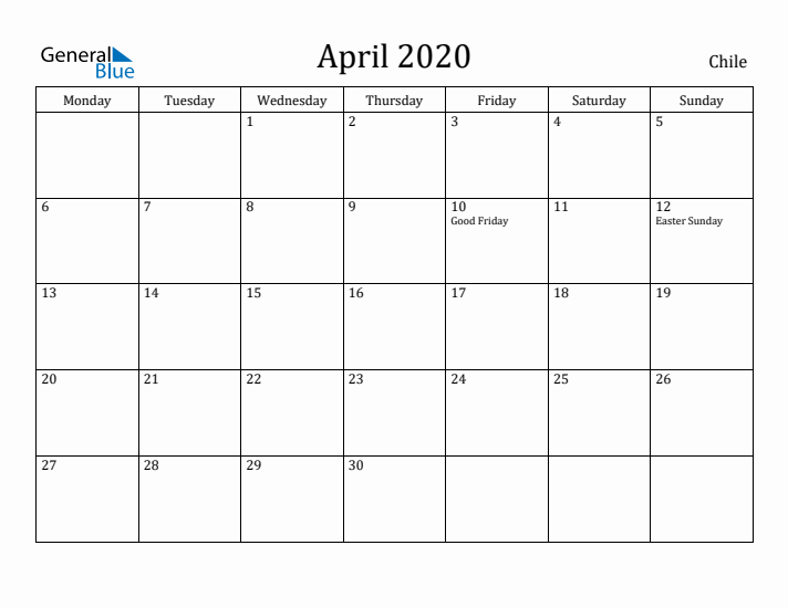 April 2020 Calendar Chile