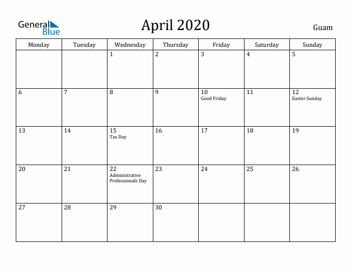 April 2020 Calendar Guam