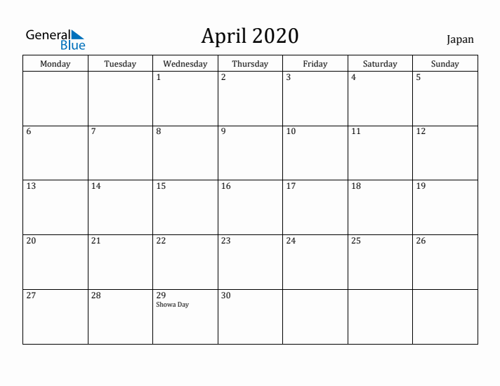 April 2020 Calendar Japan
