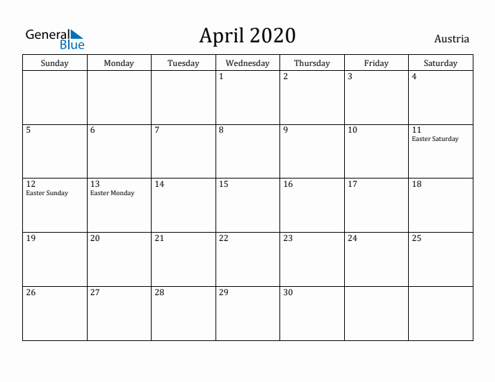 April 2020 Calendar Austria