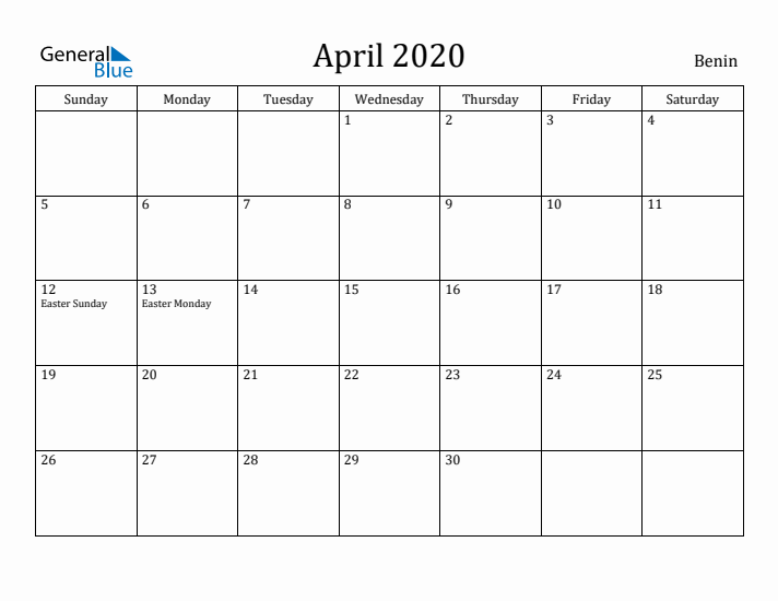 April 2020 Calendar Benin
