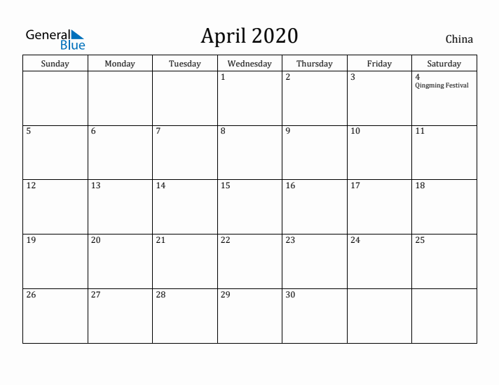 April 2020 Calendar China