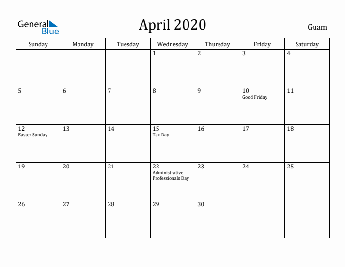 April 2020 Calendar Guam