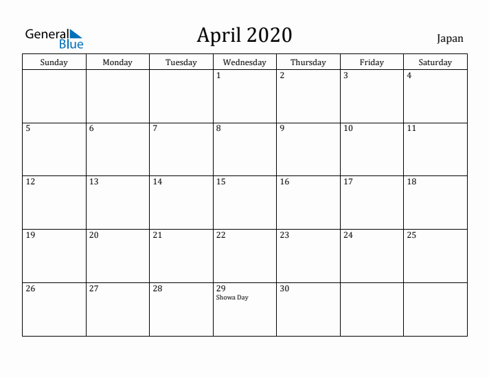 April 2020 Calendar Japan