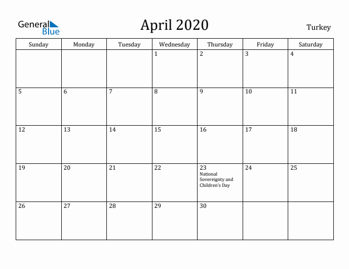 April 2020 Calendar Turkey