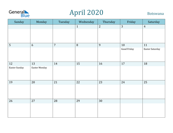 April 2020 Calendar with Holidays in PDF, Word, and Excel