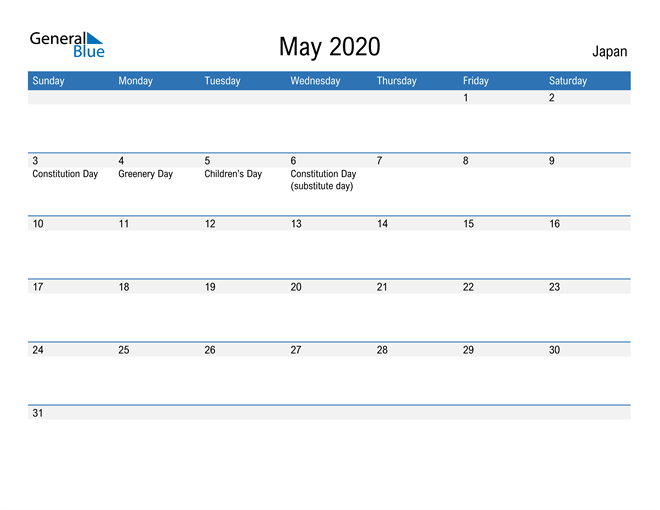 Japan May Calendar With Holidays