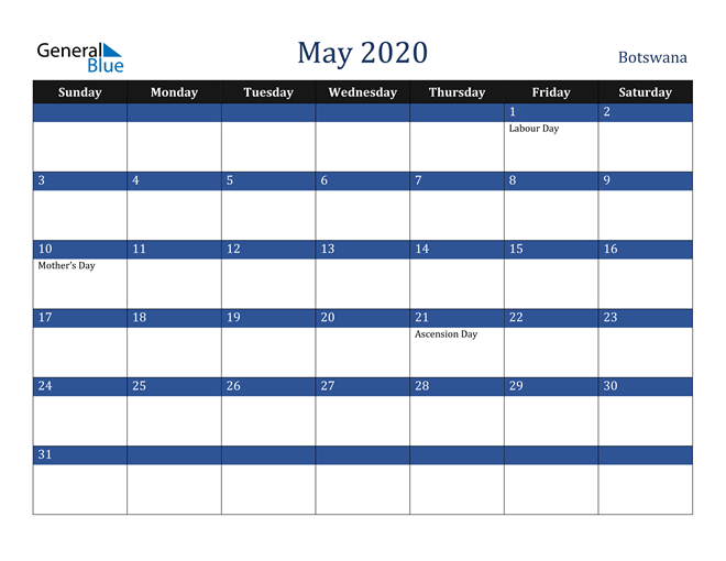 May 2020 Botswana Calendar
