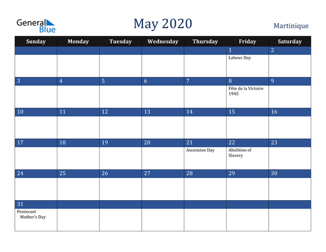 May 2020 Martinique Calendar