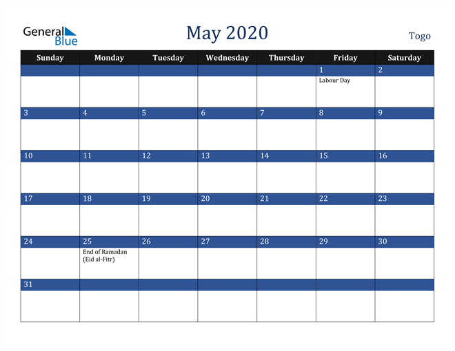 May 2020 Togo Calendar