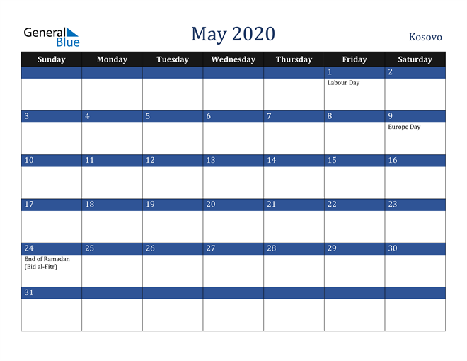 May 2020 Kosovo Calendar