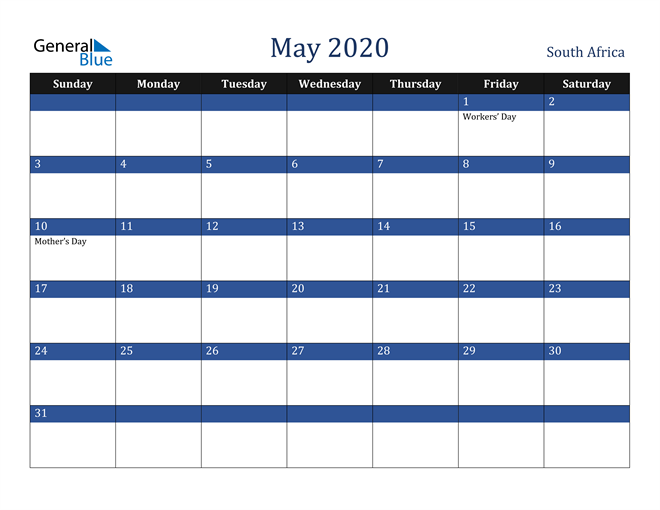 May 2020 South Africa Calendar