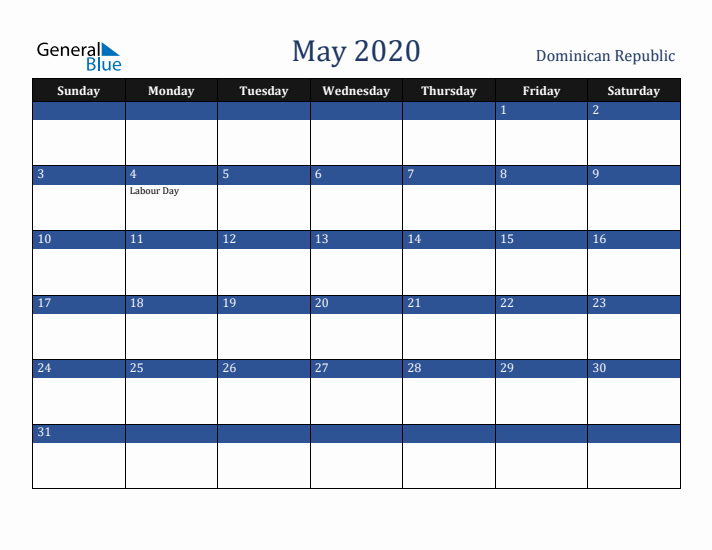 May 2020 Dominican Republic Calendar (Sunday Start)