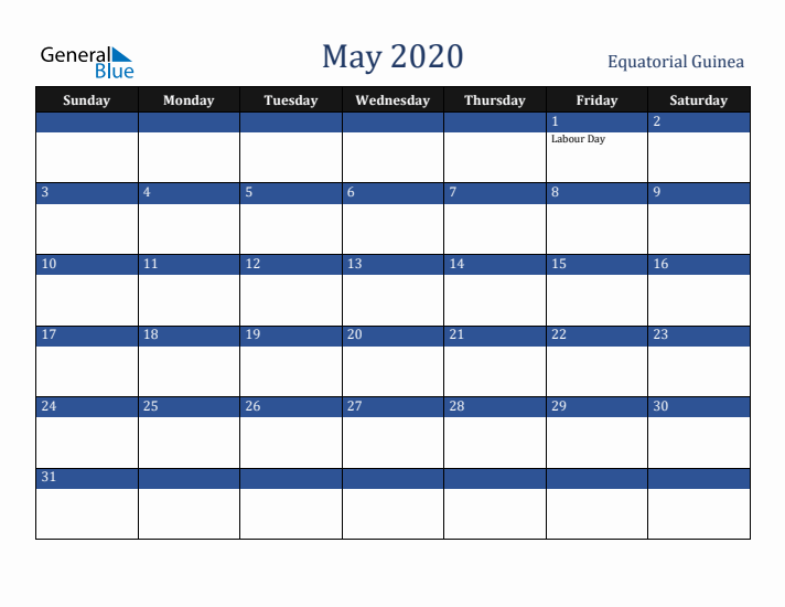 May 2020 Equatorial Guinea Calendar (Sunday Start)