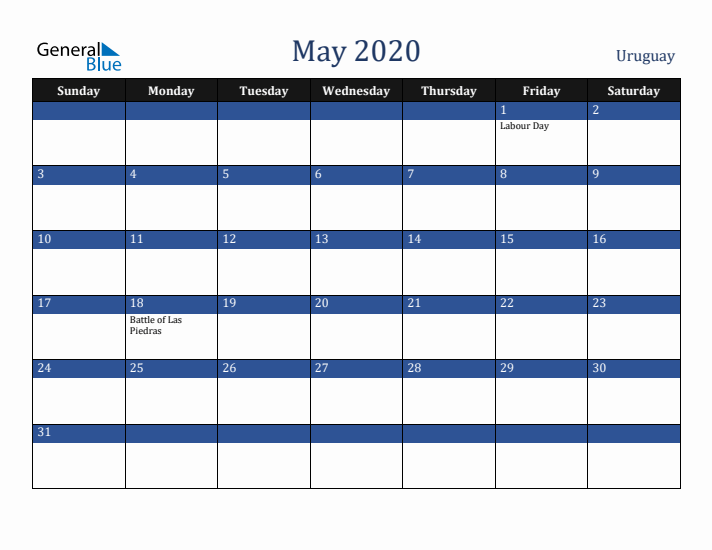 May 2020 Uruguay Calendar (Sunday Start)