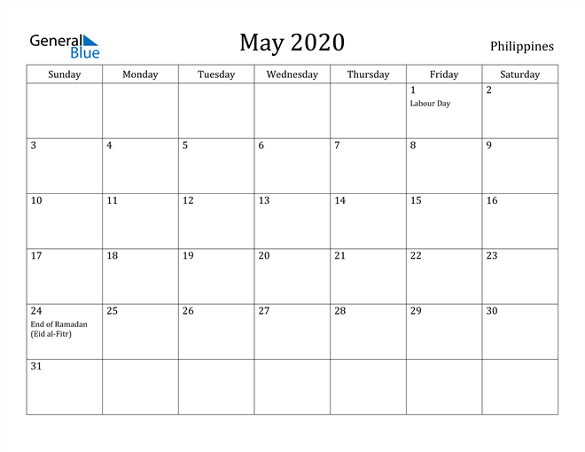 Philippines May 2020 Calendar With Holidays