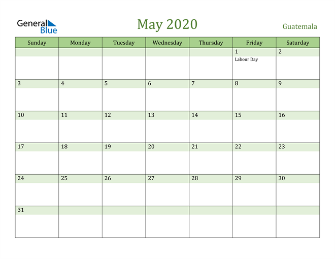 May 2020 Calendar with Guatemala Holidays