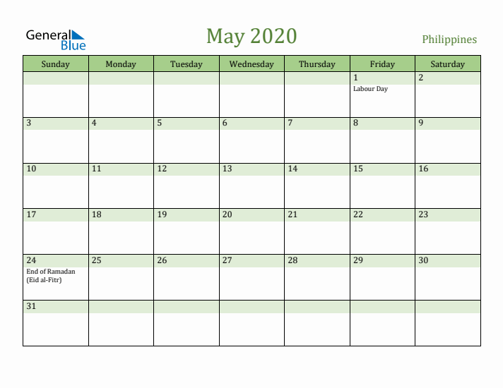 May 2020 Calendar with Philippines Holidays