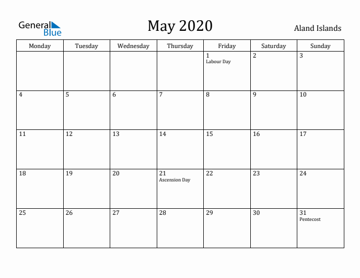 May 2020 Calendar Aland Islands