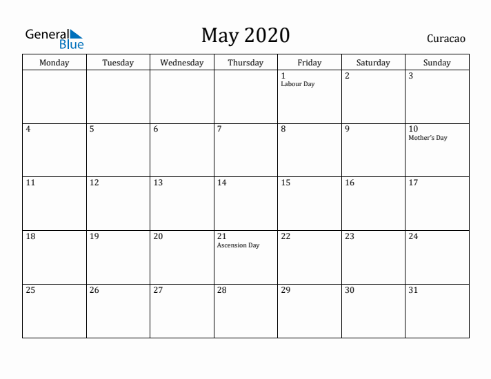 May 2020 Calendar Curacao
