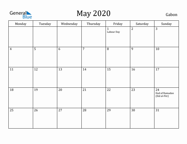 May 2020 Calendar Gabon