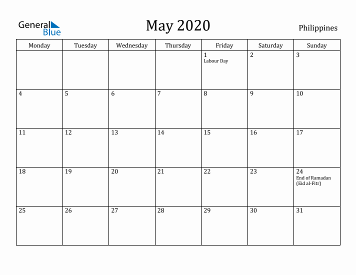 May 2020 Calendar Philippines