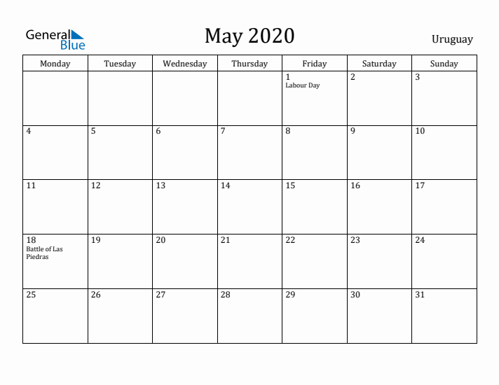 May 2020 Calendar Uruguay