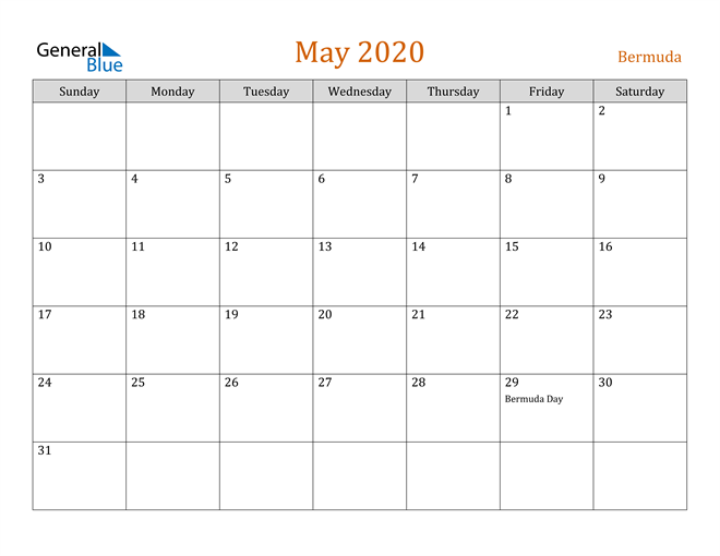 May 2020 Holiday Calendar