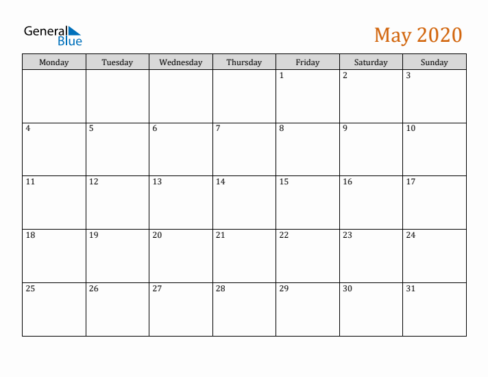 Editable May 2020 Calendar