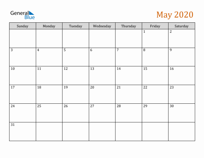 Editable May 2020 Calendar