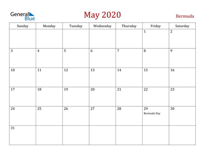 Bermuda May 2020 Calendar