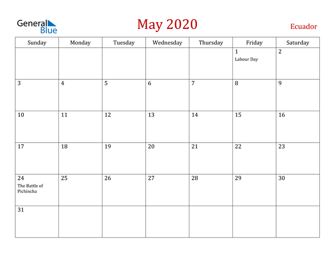 Ecuador May 2020 Calendar