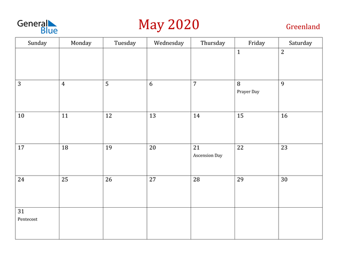 Greenland May 2020 Calendar