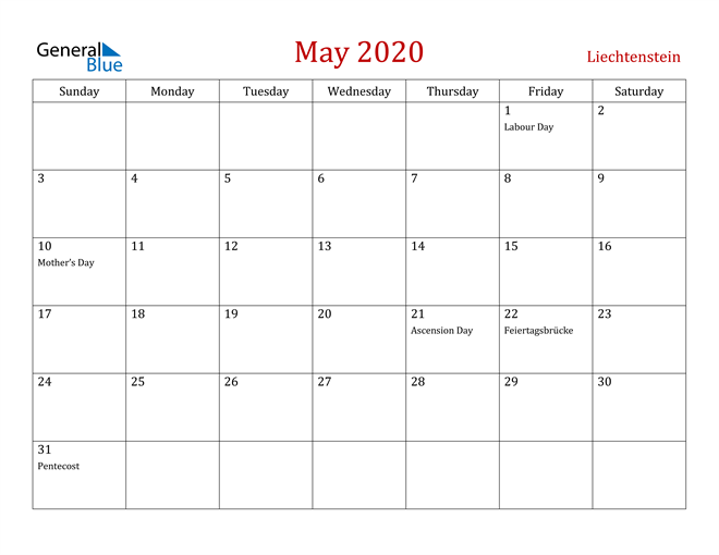 Liechtenstein May 2020 Calendar