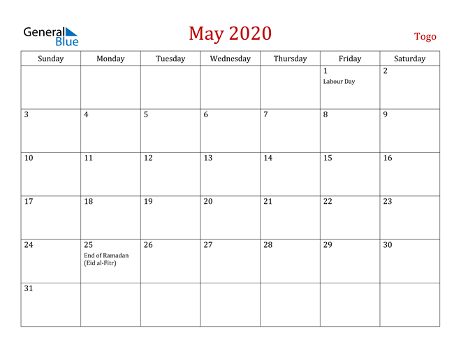 Togo May 2020 Calendar