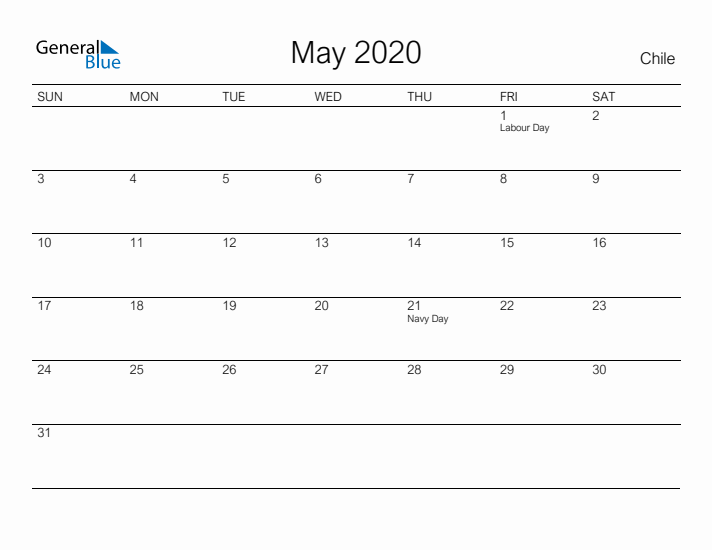 Printable May 2020 Calendar for Chile