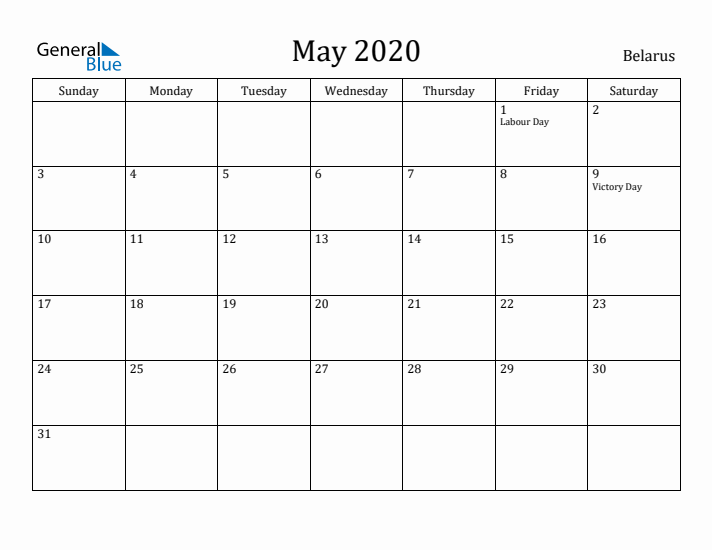 May 2020 Calendar Belarus