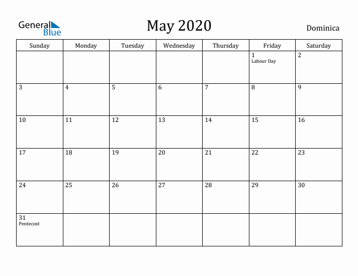 May 2020 Calendar Dominica