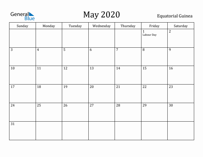 May 2020 Calendar Equatorial Guinea