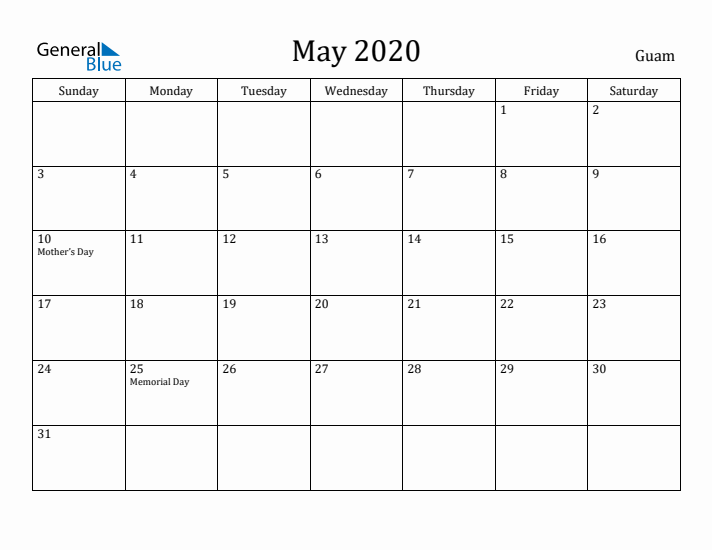 May 2020 Calendar Guam