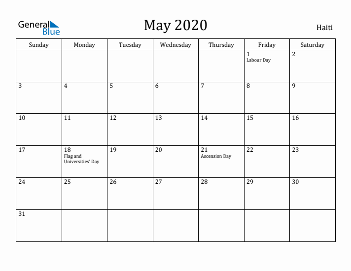 May 2020 Calendar Haiti