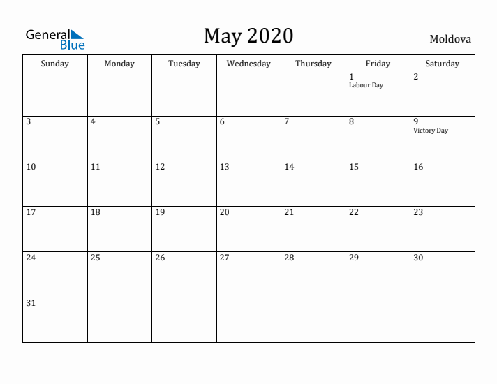 May 2020 Calendar Moldova